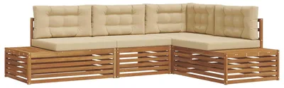 Image de Ensemble de canapés d'extérieur vidaXL avec 4 coussins, couleur naturelle et beige