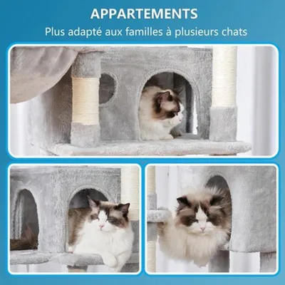 Image de Arbre à chat - Griffoir - Structure d'escalade - 188 cm - Sisal - Avec des maisons et des paniers