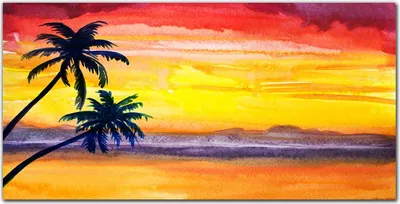 Produktbild von Coloray Bild aus Glas 140x70 Dekoration wohnzimmer wanddekoration gehärtetes Glas Küche glasblock mit bild - Palm  Sonnenuntergang