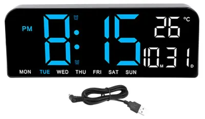 Digitalwecker LED-Display 12/24h Temperatur Datum Blau