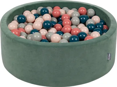 Obrázok produktu pre KiddyMoon 90x30cm/200 loptičiek ∅ 7cm Velúrový Okrúhly Detské penové loptičky  vyrobené v EÚ, Velúrová Zelená: Tmavá Tyrkysová/Pastelová Béžová/Zelená Šedá/Lososová