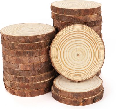 16 Stück Holzscheiben 9-10 cm ohne Loch, Unvollendete Holzkreise in Holzfarbe, Runde Holzstücke 1 cm Dick, Baumscheiben für DIY-Basteleien
