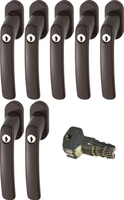 Produktbild von ABUS FG200 B SB abschließbarer Fenstergriff, braun im Set 7 Stück
