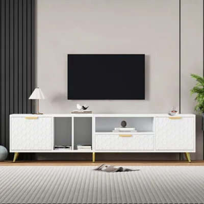 Produktbild von TV-Ständer mit mehreren Aufbewahrungsfunktionen für Fernseher bis zu 80 Zoll,TV-Ständer für Wohnzimmer 180*40*41 cm (weiß)