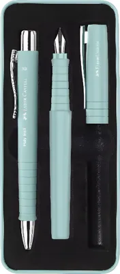 Produktbild von Faber-Castell Poly Ball Set, Schwarz, Hellblau, 3 Stück(e), Kugelschreiber + Füllfederhalter