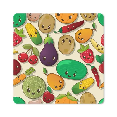 Produktbild von MuchoWow® Mauspad Mousepad Kawaii - Muster - Gemüse - Obst 20x20 cm - Mousepads - Maus Mat - Pad - Mausunterlage - Desk Mat - Bureauartikeln