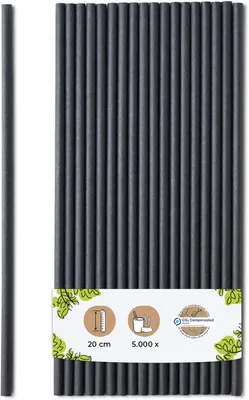 Imagen del producto de Pajitas de papel biodegradables, de 20 cm de largo, con un diámetro de 5 mm, paquete de 5000 unidades, para bebidas