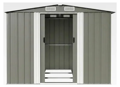 Produktbild von Metallgerätehaus Groß, 234 x 200 x 192 cm, 8,9 m³ Geräteschuppen mit Fundament, Schiebetür und Pultdach, Inkl. Handschuhe, Gartenschuppen für Rasenmäher und Fahrräder, Grau
