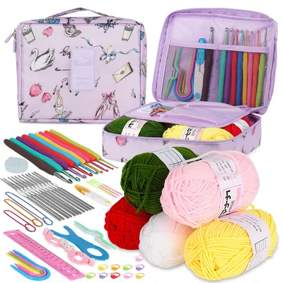 Image de Kit d'aiguilles à crochet - 59 pièces - pour débutants - Couleur : violet