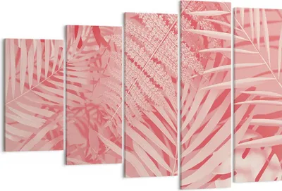 Produktbild von Bild auf Leinwand - Leinwandbild - 5 Teile - Rosa Blätter Palmen - 150x100cm - Wand Bild - Wanddeko - Wandbilder - Leinwanddruck - Bilder - Wanddekoration - Leinwand bilder - Wandbild - EG150x100-4745