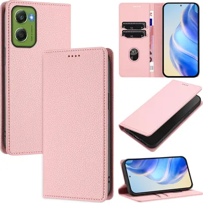 Produktbild von Litchi Leder Handyhülle für Motorola Moto G06 Wallet Kartenfächer Standfunktion Hülle Pink