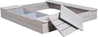 Produktbild von roba Sandkasten Outdoor+ mit 2 Spielwannen, Holzsandkasten aus wetterfestem Massivholz, grau lasiert