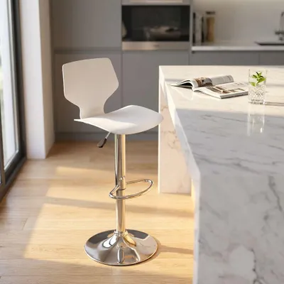 Immagine prodotto di Milani Home - sgabello bar regolabile in polipropilene e metallo, bianco, con schienale, per cucina e sala da pranzo
