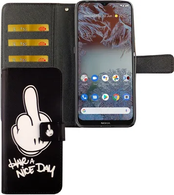 Produktbild von Nokia G10 / G20 Tasche Handy Hülle Schutz-Cover Flip-Case mit Kartenfach, Farbe:Have A Nice Day Schwarz