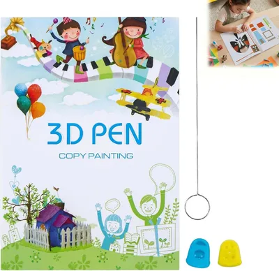 Produktbild von 3D-Stift Vorlagen Buchset, 65 Muster, mit hitzebeständiger Platte und Fingerkappen, für Kinder