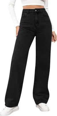 Produktbild von ASKSA Damen Hose Jeanshose Sommerhose Loose Fit Stretch High Waist Leichte Cargohosen Boyfriend Denim mit Tasche (Schwarz,3XL)