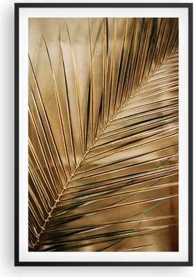 Produktbild von Gerahmtes Poster - Schwarzer Rahmen - Blatt Gold Pflanze - 61x91,5 cm - Wand Bild - Wanddeko - Wandbilder - Kunstposter - Wandposter - Bilderrahmen - Bilder - Kunstdruck - P2BPA61x91-5041