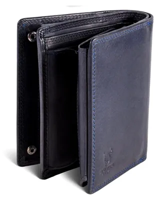 Produktbild von Geldtasche Herren Leder #Toronto mit edler Geschenk Box, Elegante RFID Geldbörse, Luxus Portmonee Herren Karten Viele Kartenfächer in Blau Navy