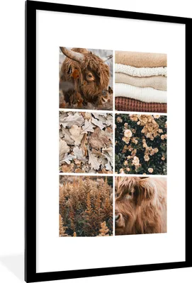Produktbild von MuchoWow® Gerahmtes Poster Schottischer Highlander - Herbst - Collage 60x90 cm - Poster mit Schwarzem Bilderrahmen Wandposter Rahmen Foto Bilder - Dekoration - Wandposter Wohnzimmer - Hochwertig