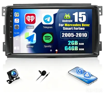 Productafbeelding van Android 15 Autoradio 2+64 GB voor 451 (2005–2010), 9 inch touchscreen, GPS, Bluetooth
