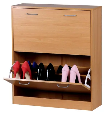 Produktbild von Schuhkipper Kiel Buche matt 2 Fächer 75 x 87 x 24 cm, Design Holz-Schuhschrank zum klappen, Schuhkommode modern mit Ablage