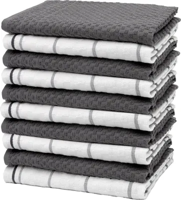 Produktbild von 10er Set Geschirrtücher, 100% Baumwolle, ca. 45x60 cm, 5x grau, 5x weiß-grau