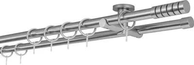Produktbild von Gardinenstange Maß 20mm Rille 2-lauf Deckenträger 5,5cm Farbe: Edelstahl-Optik, Größe: 370cm