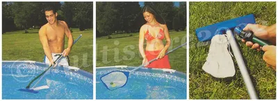 Produktbild von Bestway 58013 2-in-1 Pool Reinigungs Kit Alu-Stab circa 203 cm mit Kescher und Venturisauger - Aufatz