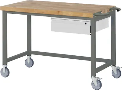 Produktbild von STIER Fahrbare Werkbank Premium, 1 Schublade, 125x70x88cm, Stahl & Buche, Montagewerkbank