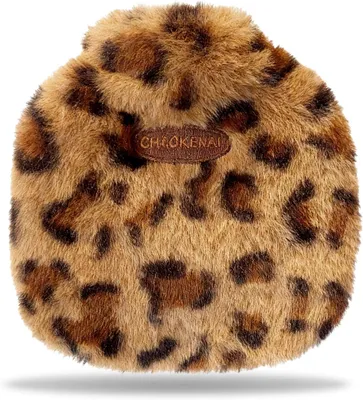 Productafbeelding van Small Hot Water Bottle with Cover 350ml, Leopard Print Fluffy Fleece Hot Water Bottle, Hot Water Bag for Men and Women