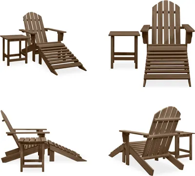 Obrázek produktu pro vidaXL Zahradní židle Adirondack s podnožkou a stolem z jedlového dřeva hnědá - Zahradní židle - Zahradní křesla - Venkovní židle