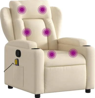 Produktbild von Creme Stoff-Massagesessel mit manueller Liegefunktion, 6-Punkt-Vibrationsmassage, 77x100x94,5 cm
