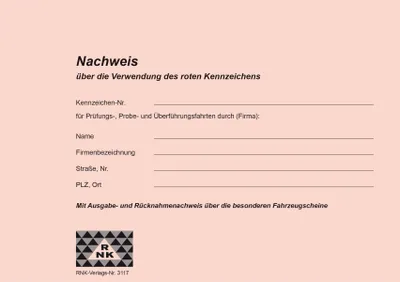 Produktbild von 10x RNK Verlag 3117 Nachweisheft für rote Kennzeichen 16 Seiten A5 quer