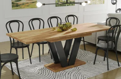 Produktbild von Endo-Moebel Säulen Esstisch Lara 130cm - 210cm ausziehbar Synchronauszug (Craft Eiche)