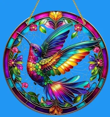 Produktbild von GKA XL Sonnenfänger fliegender Kolibri bunt 20 cm Buntglas Lichtfänger Fensterbild Fenster Fensterschmuck Fensterdeko