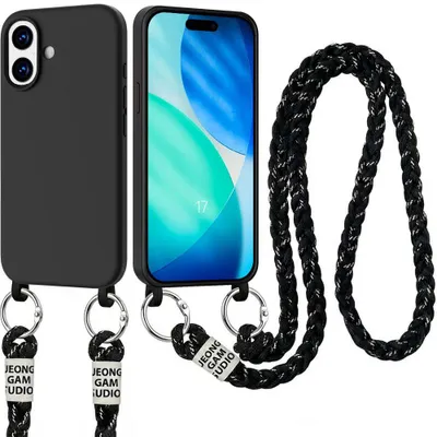 Image de Coque pour iPhone 17, Protection Silicone Souple Anti-Rayures avec Cordon Noir