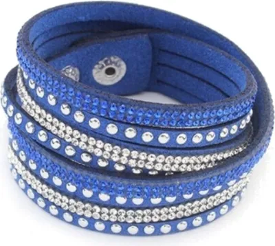Produktbild von Wickelarmband Nieten und Strass Stiefelband blau