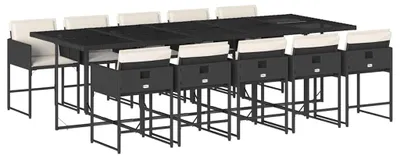 Produktbild von vidaXL 11-tlg. Garten-Essgruppe mit Kissen Schwarz Poly Rattan