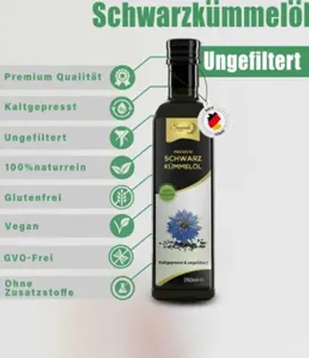 Produktbild von Sunnah Shop® Schwarzkümmelöl ungefiltert & kaltgepresst | Black seed oil | 100% naturrein aus echten ägyptischen Nigella Sativa 250ml (2er Pack)