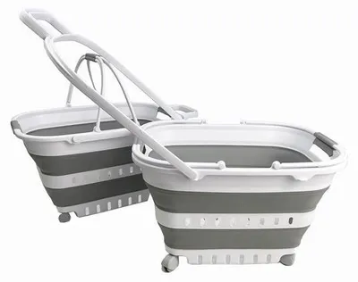 Image de Ibenzoa® Panier à linge pliable, 35 L, en TPE/PP sans BPA, avec poignées et roulettes à 360°, gain de place (52,5 x 39,5 x 32,5 cm, 10 cm replié), blanc et gris