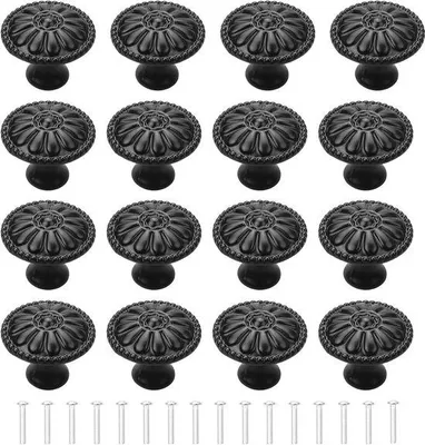 Produktbild von Runde Ladeknöpfe Vintage Stil 16 Stück Schwarz