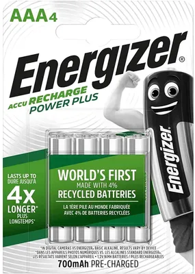 Obrázok produktu pre Energizer NiMH Power Plus, batérie AAA, 700 mAh, balenie 4 kusov