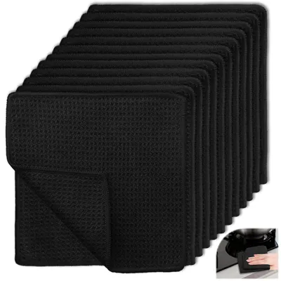 Produktbild von 12 waschbare Geschirrtücher, schwarz, Waffelstruktur, Mikrofaser, 20 x 20 cm