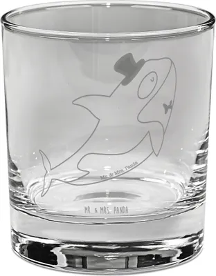 Produktbild von Mr. & Mrs. Panda Glas Orca Zylinder - Transparent - Geschenk, Trinkglas, Urlaub, Geburtstag, Tumbler, Fest, Gin, Cocktailglas, Glückwunsch, Feier, Glitzer, Longdrinkglas