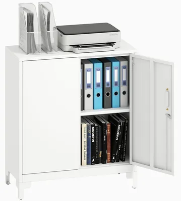 Productafbeelding van Metalen kantoorkast, afsluitbare deuren, ladekast, 2-laags ontwerp, wit