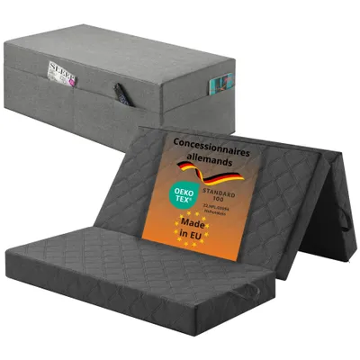 Image de Matelas d'appoint 195 x 120 x 14 cm, taille Queen, matelas pliable, pouf sans housse, H2,5, gris, sleepling