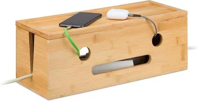 Produktbild von Famanu Kabelbox für 2 Steckdosen - Bambus, 15,5 x 42 x 16 cm, Kabelmanagement, Natur
