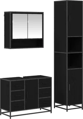 Productafbeelding van vidaXL Badkamerkastset, 3 stuks, zwart, eikenlook, 90 x 33 x 60 cm