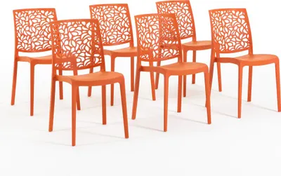 Immagine prodotto di set di 6 sedie impilabili in polipropilene con fibra di vetro per uso esterno e giardino, bar e ristorante, cucina design moderno - ANNA - Papaya