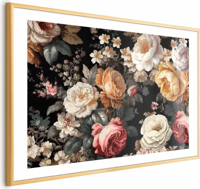 Produktbild von Posterpapier Poster - Colorful Flowers on a Black Background 60x40 cm Blumen b-H-10017-ao-a